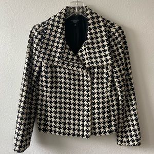 Black and white houndstooth wool Moto jacket